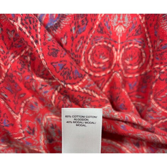 Lucky‎ Brand 1X Shirt Red Paisley Womens Top Tunic Split Back Hem - Picture 4 of 5